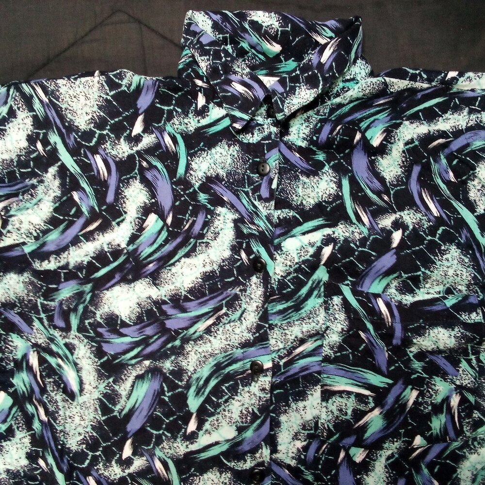 Vintage Natalie Abstract Strokes Button Shirt Hawaiian